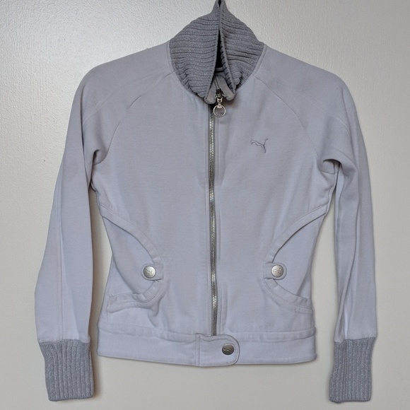 Puma Jackets & Blazers - Light Gray Knit Puma Bomber Jacket